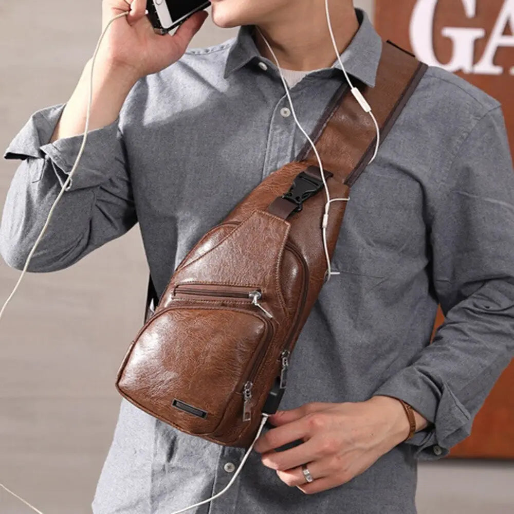 Men Travel Cross Body USB Charging Bag